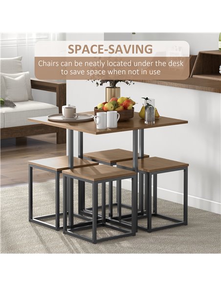 HOMCOM 5 PCS Industrial Table & Stool Set w/ Metal Frame Home Dining Stylish Square Compact Seating Chair Beautiful Cool Black B - pic 69635 | FastDaddyshop