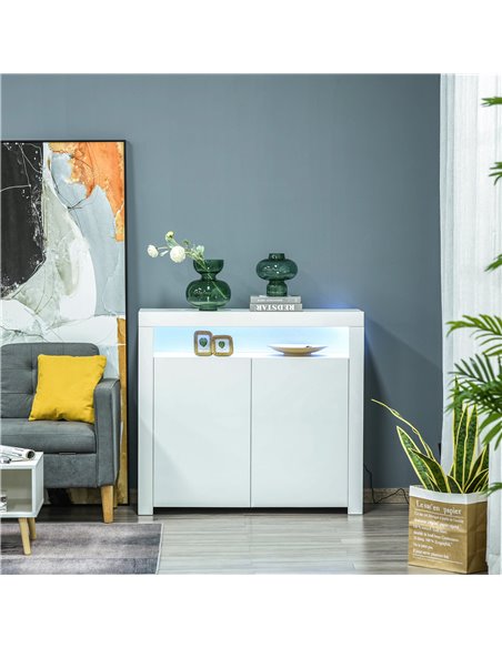 HOMCOM High Gloss LED Cabinet Cupboard Sideboard Buffet Console with RGB Lighting for Entryway, Dining Area, Living Room, White  - pic 69650 | FastDaddyshop