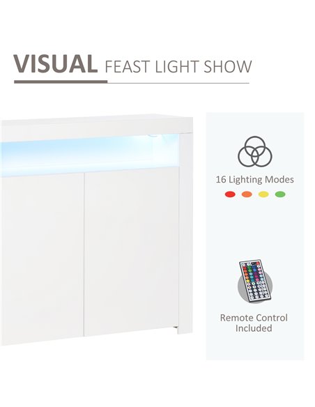 HOMCOM High Gloss LED Cabinet Cupboard Sideboard Buffet Console with RGB Lighting for Entryway, Dining Area, Living Room, White  - pic 69653 | FastDaddyshop