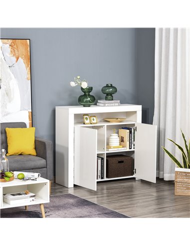 HOMCOM High Gloss LED Cabinet Cupboard Sideboard Buffet Console with RGB Lighting for Entryway, Dining Area, Living Room, White 