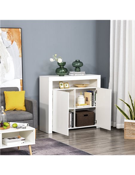 HOMCOM High Gloss LED Cabinet Cupboard Sideboard Buffet Console with RGB Lighting for Entryway, Dining Area, Living Room, White  - pic 69655 | FastDaddyshop
