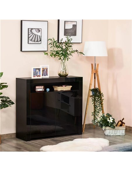 HOMCOM High Gloss LED Cabinet Cupboard Sideboard Buffet Console with RGB Lighting for Entryway, Dining Area, Living Room, Black  - pic 69659 | FastDaddyshop