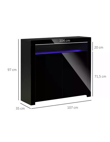 HOMCOM High Gloss LED Cabinet Cupboard Sideboard Buffet Console with RGB Lighting for Entryway, Dining Area, Living Room, Black 