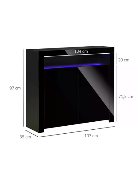 HOMCOM High Gloss LED Cabinet Cupboard Sideboard Buffet Console with RGB Lighting for Entryway, Dining Area, Living Room, Black  - pic 69660 | FastDaddyshop