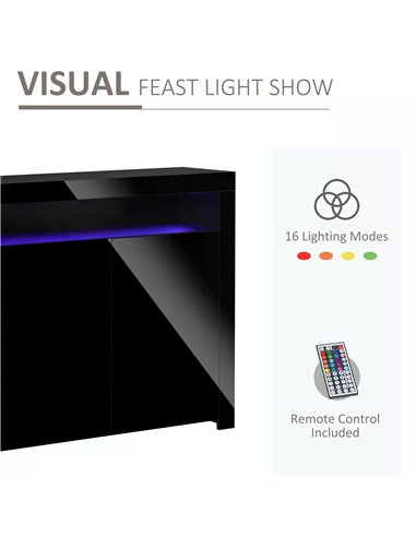 HOMCOM High Gloss LED Cabinet Cupboard Sideboard Buffet Console with RGB Lighting for Entryway, Dining Area, Living Room, Black 