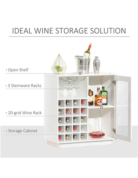 HOMCOM Modern Sideboard Wine Cabinet Cupboard with Glass Door, Glass Holder & 20-Bottle Wine Rack for Living Room, Home Bar, Din - pic 69670 | FastDaddyshop