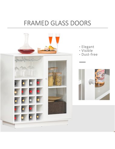HOMCOM Modern Sideboard Wine Cabinet Cupboard with Glass Door, Glass Holder & 20-Bottle Wine Rack for Living Room, Home Bar, Din