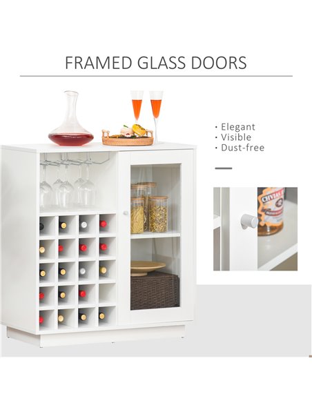 HOMCOM Modern Sideboard Wine Cabinet Cupboard with Glass Door, Glass Holder & 20-Bottle Wine Rack for Living Room, Home Bar, Din - pic 69672 | FastDaddyshop