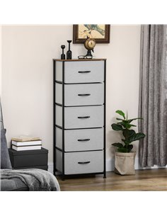 Homcom Chest of Drawers, Dresser with 5 Fabric Drawers, Steel Frame, Grey 2