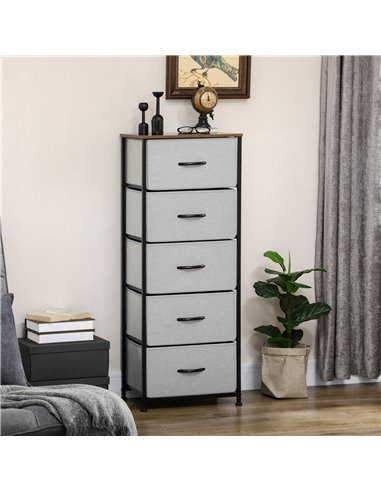 HOMCOM Chest of Drawers, Fabric Storage Drawers, Industrial Bedroom Dresser w/5 Fabric Drawers, Steel Frame, Wooden Top for Nurs