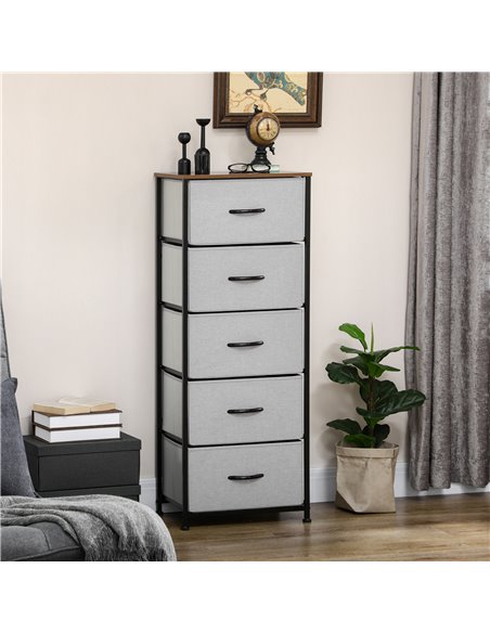 HOMCOM Chest of Drawers, Fabric Storage Drawers, Industrial Bedroom Dresser w/5 Fabric Drawers, Steel Frame, Wooden Top for Nurs - pic 6974 | FastDaddyshop