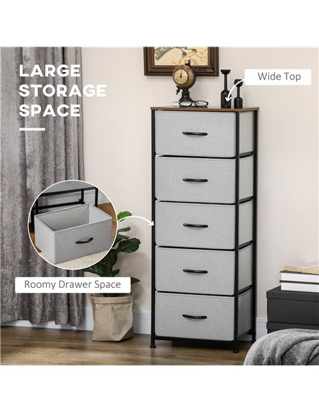 HOMCOM Chest of Drawers, Fabric Storage Drawers, Industrial Bedroom Dresser w/5 Fabric Drawers, Steel Frame, Wooden Top for Nurs - pic 6976 | FastDaddyshop