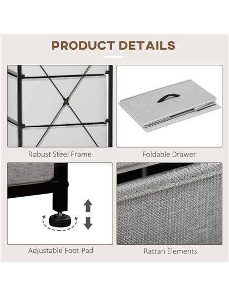 HOMCOM Chest of Drawers, Fabric Storage Drawers, Industrial Bedroom Dresser w/5 Fabric Drawers, Steel Frame, Wooden Top for Nurs - pic 6978 | FastDaddyshop