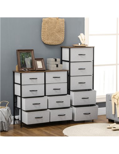 HOMCOM Chest of Drawers, Fabric Storage Drawers, Industrial Bedroom Dresser w/5 Fabric Drawers, Steel Frame, Wooden Top for Nurs