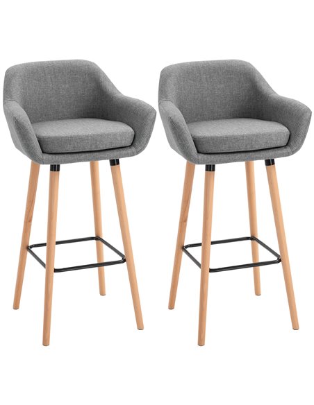 HOMCOM Pair of Bar Chairs Modern Fabric Upholstered Seat with Solid Wood Legs & Metal Frame for Dining Room - Grey 835-141V70GY - pic 69793 | FastDaddyshop