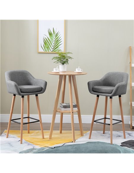 HOMCOM Pair of Bar Chairs Modern Fabric Upholstered Seat with Solid Wood Legs & Metal Frame for Dining Room - Grey 835-141V70GY - pic 69794 | FastDaddyshop