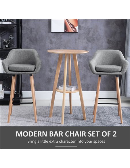 HOMCOM Pair of Bar Chairs Modern Fabric Upholstered Seat with Solid Wood Legs & Metal Frame for Dining Room - Grey 835-141V70GY - pic 69796 | FastDaddyshop