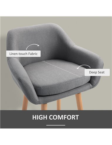 HOMCOM Pair of Bar Chairs Modern Fabric Upholstered Seat with Solid Wood Legs & Metal Frame for Dining Room - Grey 835-141V70GY