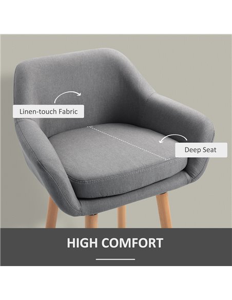 HOMCOM Pair of Bar Chairs Modern Fabric Upholstered Seat with Solid Wood Legs & Metal Frame for Dining Room - Grey 835-141V70GY - pic 69798 | FastDaddyshop