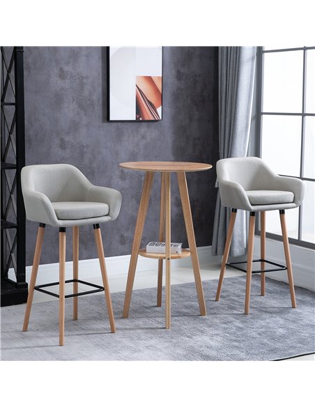 HOMCOM Pair of Bar Chairs, Modern Upholstered Seat with Metal Frame & Solid Wood Legs, Fabric Seating for Dining Room - Beige 83 - pic 69803 | FastDaddyshop