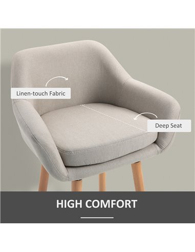 HOMCOM Pair of Bar Chairs, Modern Upholstered Seat with Metal Frame & Solid Wood Legs, Fabric Seating for Dining Room - Beige 83