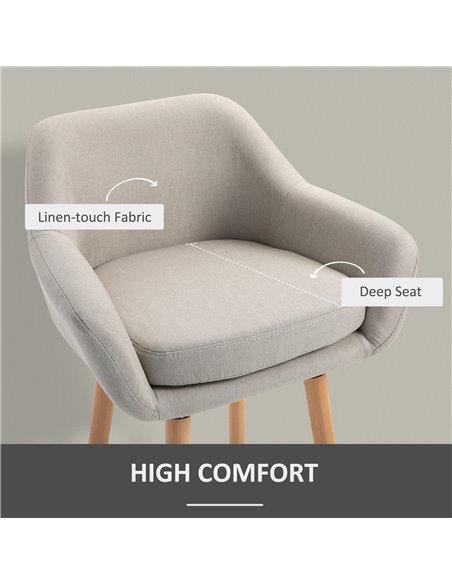 HOMCOM Pair of Bar Chairs, Modern Upholstered Seat with Metal Frame & Solid Wood Legs, Fabric Seating for Dining Room - Beige 83 - pic 69806 | FastDaddyshop