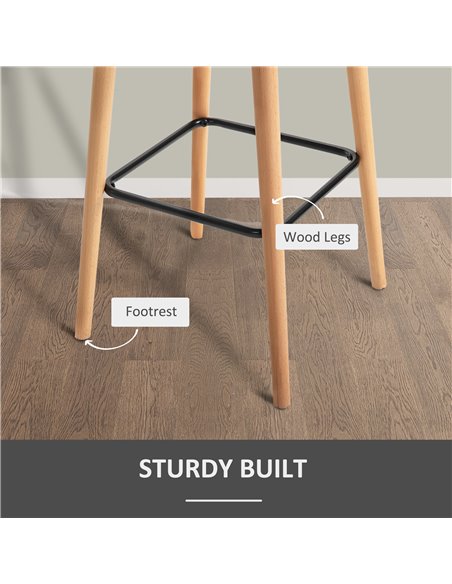 HOMCOM Pair of Bar Chairs, Modern Upholstered Seat with Metal Frame & Solid Wood Legs, Fabric Seating for Dining Room - Beige 83 - pic 69807 | FastDaddyshop