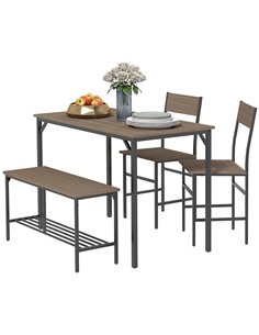 HOMCOM Four-Piece Dining Set, With Table, Chairs and Bench 83A-109V00GY