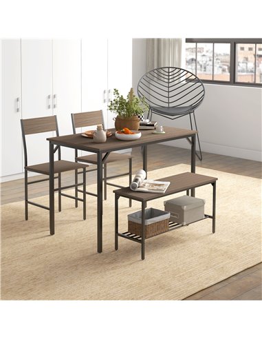 HOMCOM Four-Piece Dining Set, With Table, Chairs and Bench 83A-109V00GY