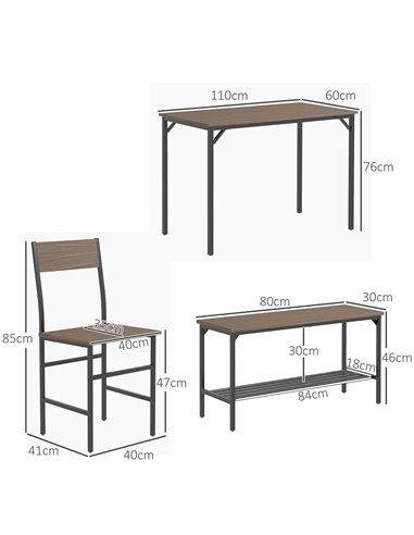 HOMCOM Four-Piece Dining Set, With Table, Chairs and Bench 83A-109V00GY