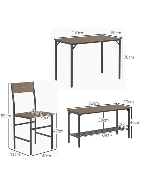 HOMCOM Four-Piece Dining Set, With Table, Chairs and Bench 83A-109V00GY - pic 69840 | FastDaddyshop