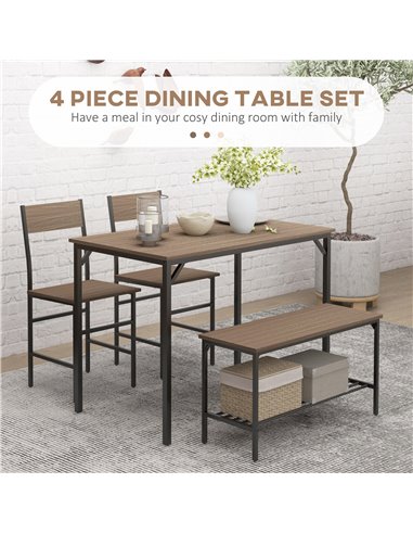 HOMCOM Four-Piece Dining Set, With Table, Chairs and Bench 83A-109V00GY