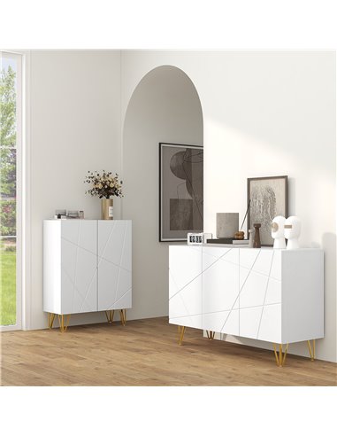 HOMCOM Storage Cabinet with High Gloss Front, Freestanding Sideboard with Adjustable Shelves, Soft-Close Doors and Gold Tone Hai