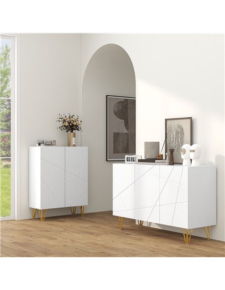 HOMCOM Storage Cabinet with High Gloss Front, Freestanding Sideboard with Adjustable Shelves, Soft-Close Doors and Gold Tone Hai - pic 69848 | FastDaddyshop