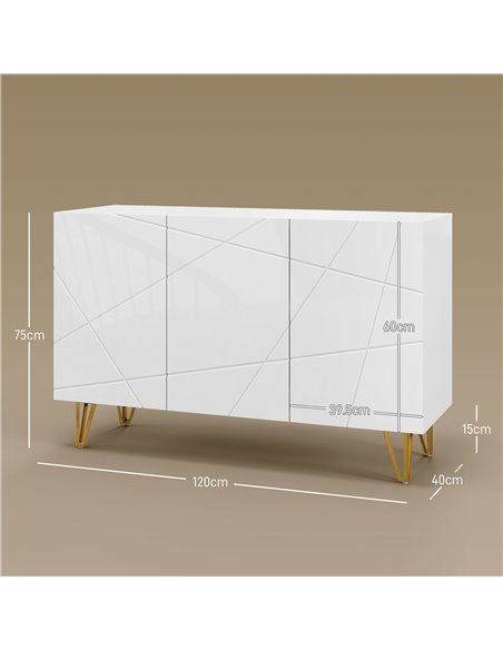 HOMCOM Storage Cabinet with High Gloss Front, Freestanding Sideboard with Adjustable Shelves, Soft-Close Doors and Gold Tone Hai - pic 69849 | FastDaddyshop