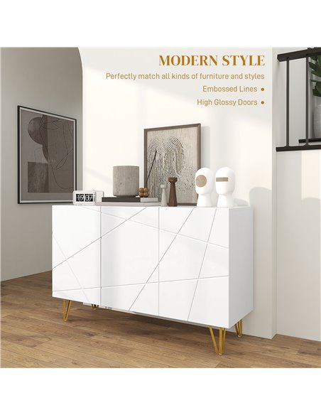 HOMCOM Storage Cabinet with High Gloss Front, Freestanding Sideboard with Adjustable Shelves, Soft-Close Doors and Gold Tone Hai - pic 69850 | FastDaddyshop