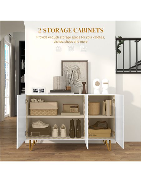 HOMCOM Storage Cabinet with High Gloss Front, Freestanding Sideboard with Adjustable Shelves, Soft-Close Doors and Gold Tone Hai - pic 69851 | FastDaddyshop