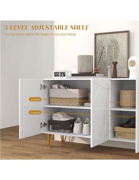 HOMCOM Storage Cabinet with High Gloss Front, Freestanding Sideboard with Adjustable Shelves, Soft-Close Doors and Gold Tone Hai - pic 69852 | FastDaddyshop