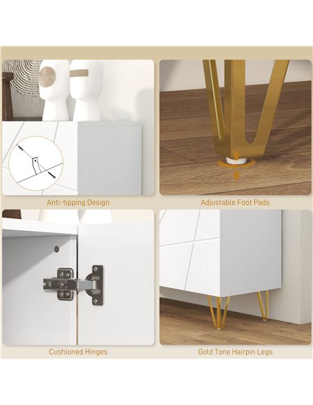 HOMCOM Storage Cabinet with High Gloss Front, Freestanding Sideboard with Adjustable Shelves, Soft-Close Doors and Gold Tone Hai - pic 69853 | FastDaddyshop