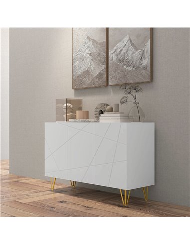 HOMCOM Storage Cabinet with High Gloss Front, Freestanding Sideboard with Adjustable Shelves, Soft-Close Doors and Gold Tone Hai