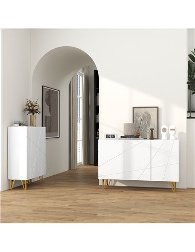 HOMCOM Storage Cabinet with High Gloss Front, Freestanding Sideboard with Adjustable Shelves, Soft-Close Doors and Gold Tone Hai