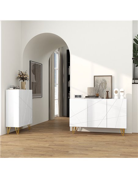 HOMCOM Storage Cabinet with High Gloss Front, Freestanding Sideboard with Adjustable Shelves, Soft-Close Doors and Gold Tone Hai - pic 69855 | FastDaddyshop