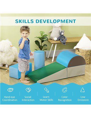 HOMCOM 5-Piece Kids Climb & Crawl Soft Playset, Durable PU Foam Activity Blocks, Blue/Green 3D0-004