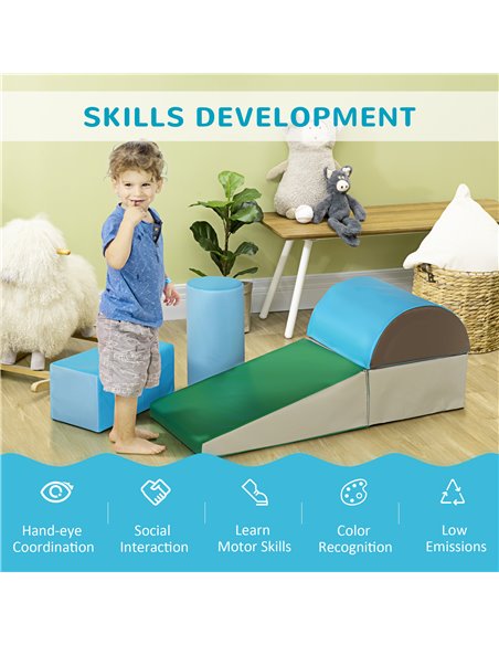 HOMCOM 5-Piece Kids Climb & Crawl Soft Playset, Durable PU Foam Activity Blocks, Blue/Green 3D0-004 - pic 69862 | FastDaddyshop