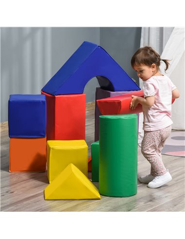 HOMCOM 11 Piece Soft Play Blocks Kids Climb and Crawl Gym Toy Foam Building and Stacking Blocks Non-Toxic Learning Play Set Acti