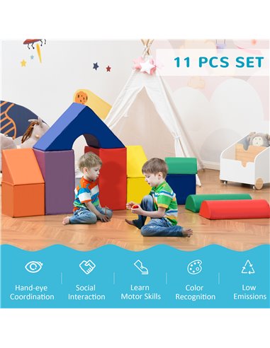 HOMCOM 11 Piece Soft Play Blocks Kids Climb and Crawl Gym Toy Foam Building and Stacking Blocks Non-Toxic Learning Play Set Acti