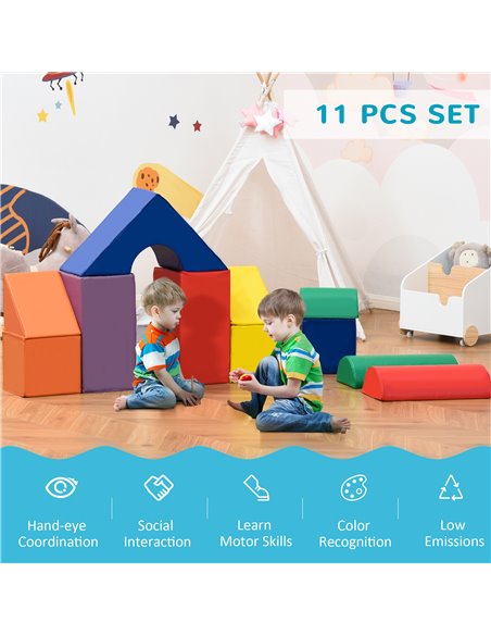HOMCOM 11 Piece Soft Play Blocks Kids Climb and Crawl Gym Toy Foam Building and Stacking Blocks Non-Toxic Learning Play Set Acti - pic 69895 | FastDaddyshop