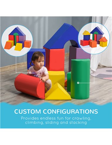 HOMCOM 11 Piece Soft Play Blocks Kids Climb and Crawl Gym Toy Foam Building and Stacking Blocks Non-Toxic Learning Play Set Acti