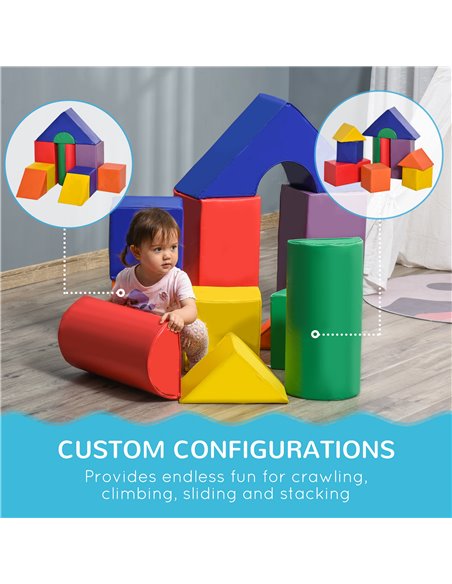 HOMCOM 11 Piece Soft Play Blocks Kids Climb and Crawl Gym Toy Foam Building and Stacking Blocks Non-Toxic Learning Play Set Acti - pic 69896 | FastDaddyshop