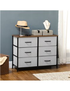 Homcom Chest of Drawer Fabric Dresser Storage Cabinet with 6 Drawers - Grey 2